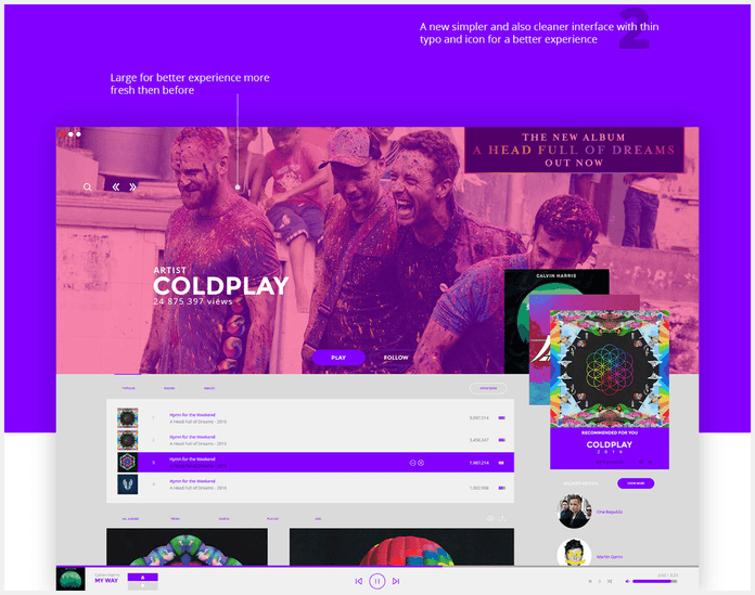 Purple Spotify design. I don’t know why this color decision was made. Just for novelty?